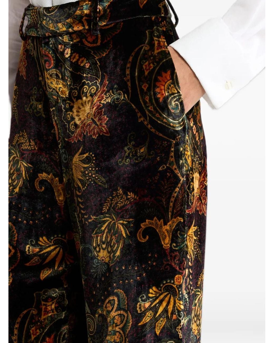 Etro Black Velvet Trousers With Floral Paisley-Motif