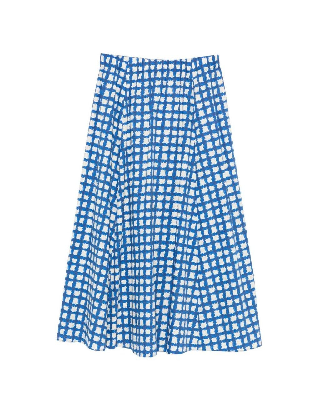 iBlues Blue Check-Print Short-Sleeve Midi Dress