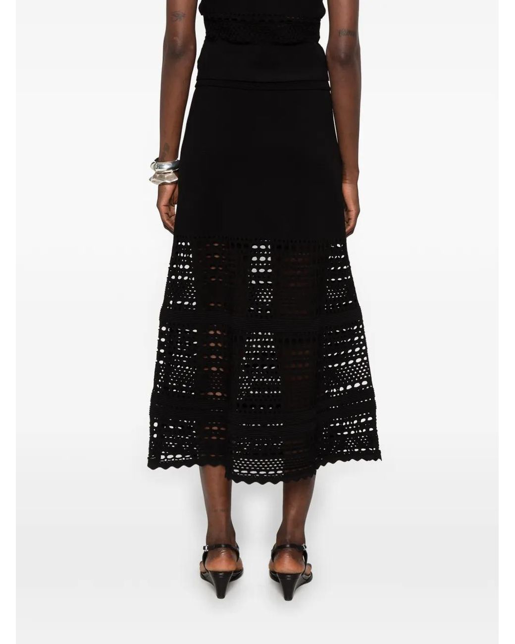 Jonathan Simkhai Black Open-Stitch Midi Skirt