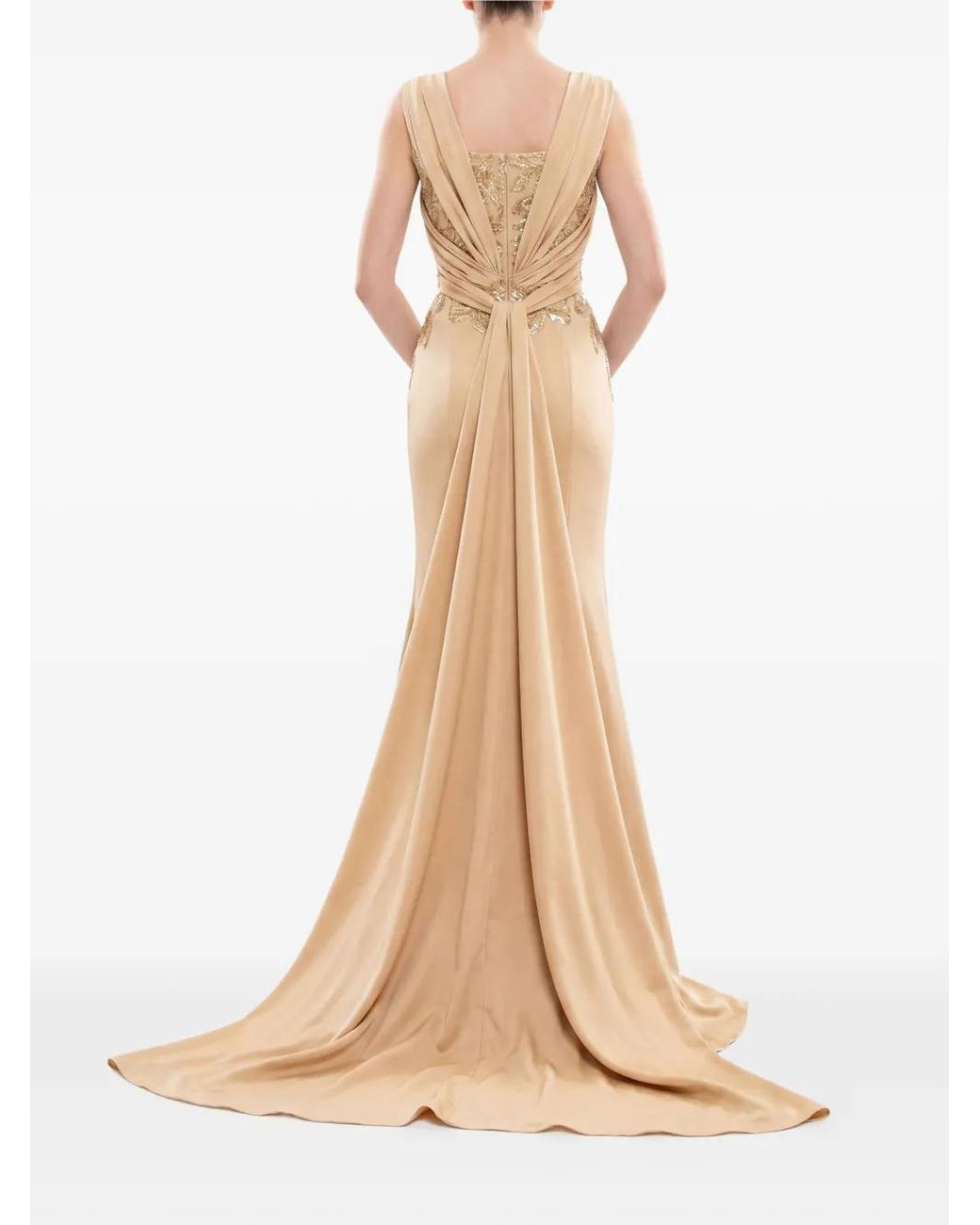 Saiid Kobeisy White Sequin-Embellished Draped Maxi Dress