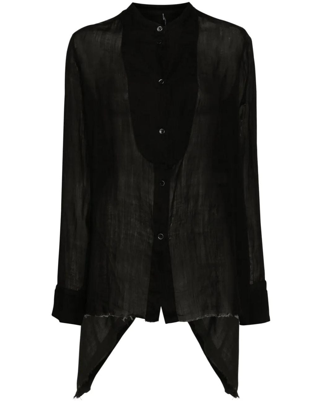 Masnada Black Band-Collar Raw-Cut Hem Shirt