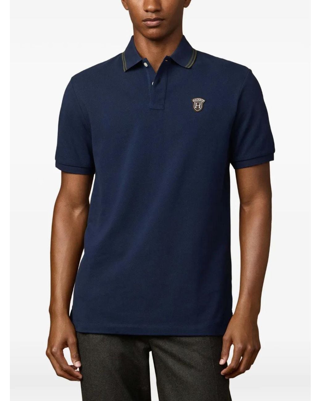 Hackett Blue Badge-Patch Polo Shirt for men