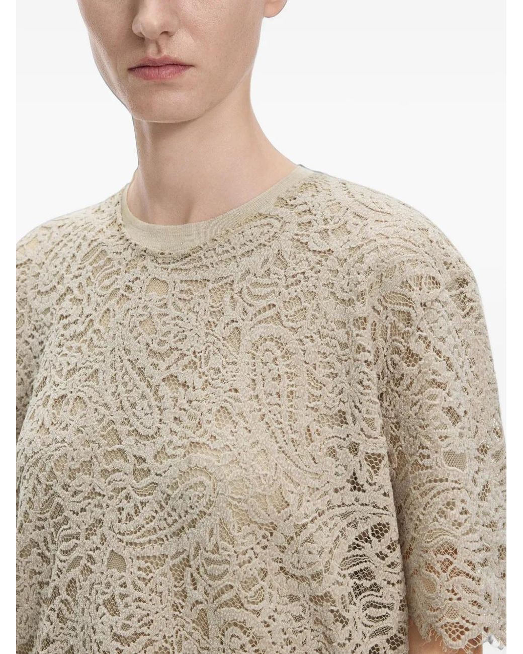 JNBY White Short-Sleeved Lace T-Shirt
