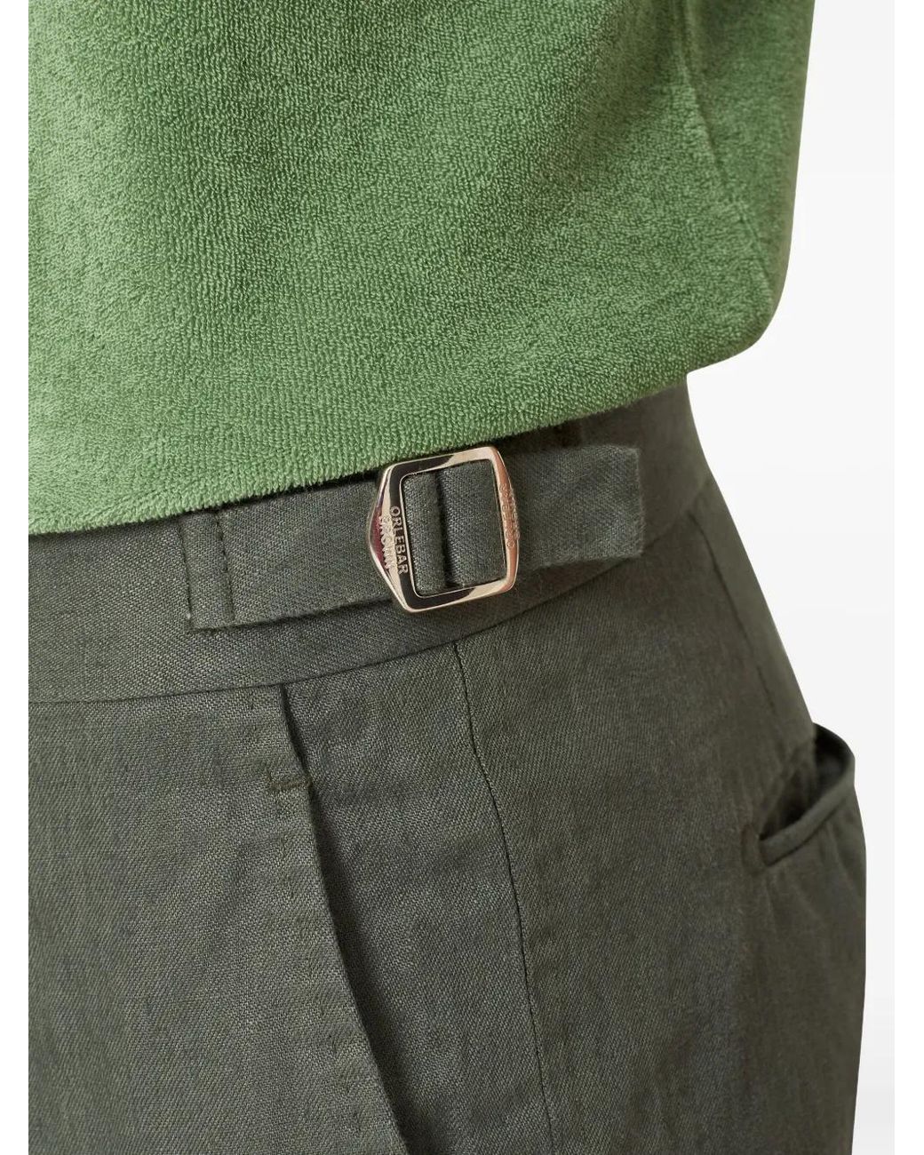 Orlebar Brown Green Buckle-Strap Detailing Trousers for men