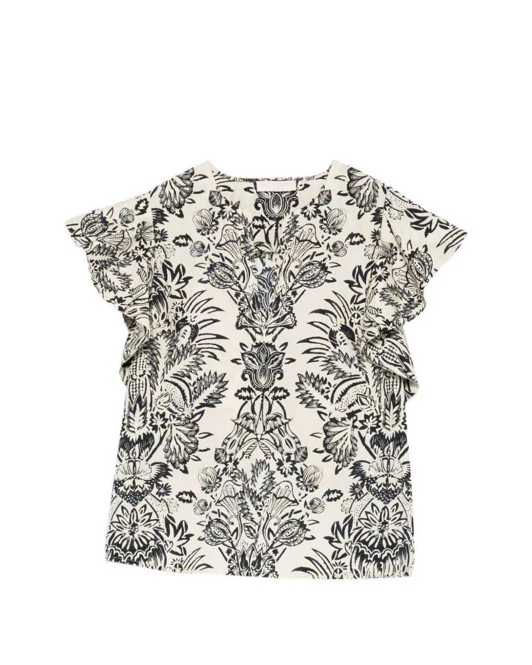 Ulla Johnson White Severine Floral-Print Ruffled Top