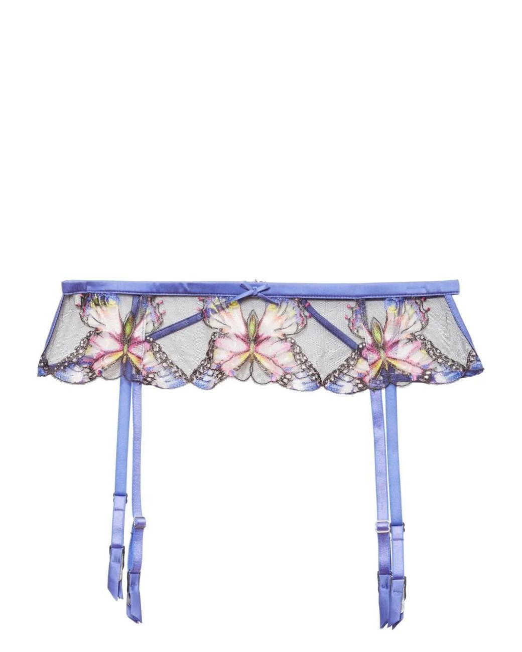 Fleur du Mal Blue Butterfly-Embroidered Garter Belt