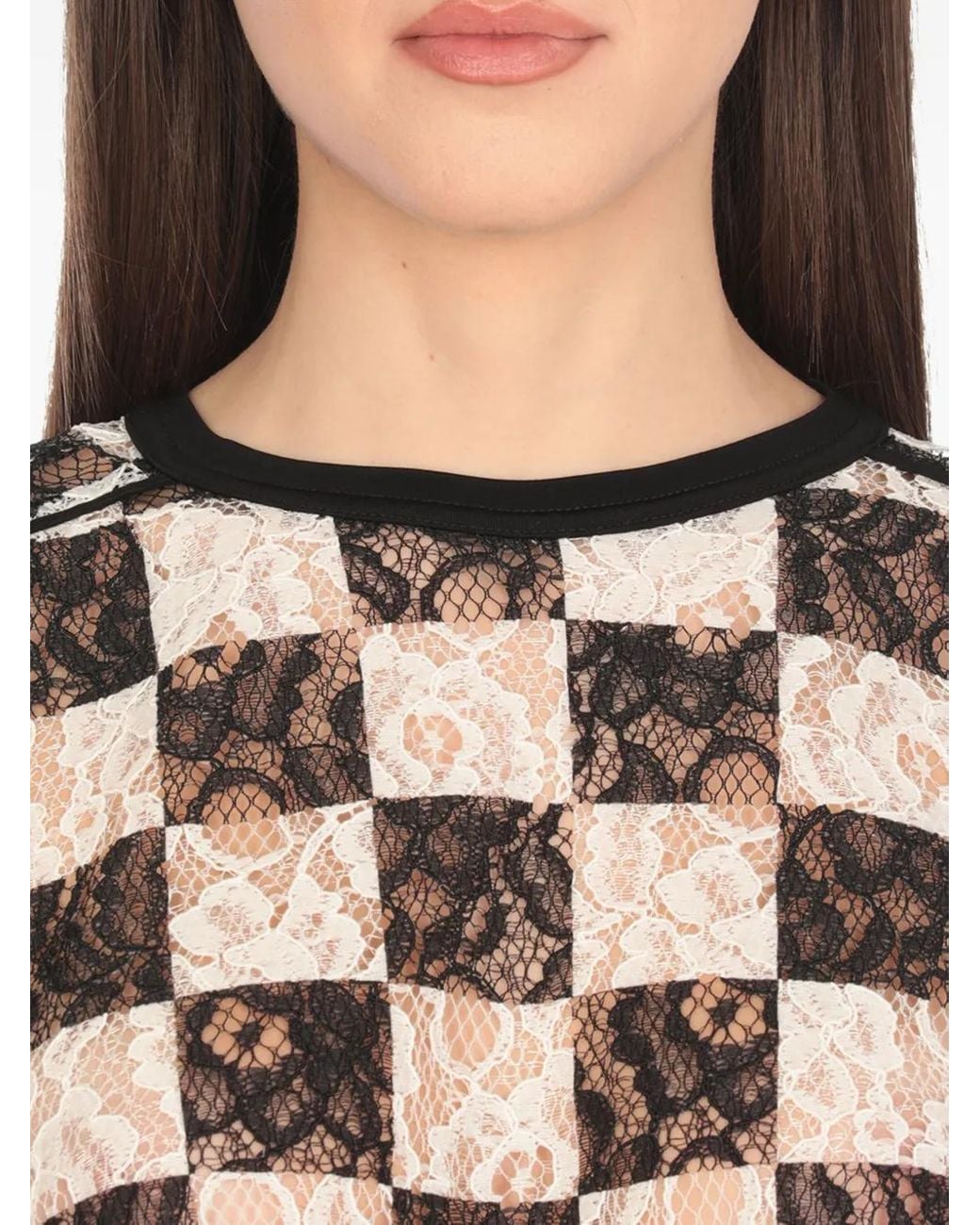 Pinko Black Check-Print Cropped T-Shirt