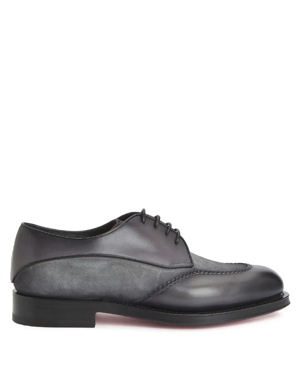 Santoni Brown Colin Suede-Panel Derby Shoes for men