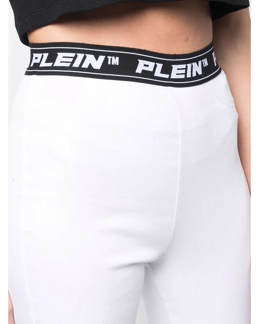 Philipp Plein White Logo-Waistband Leggings
