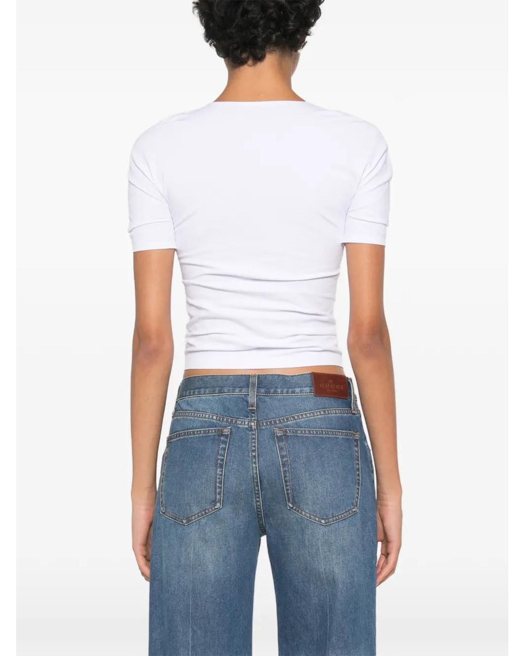 Gucci White Solid Crew Neck T-Shirt