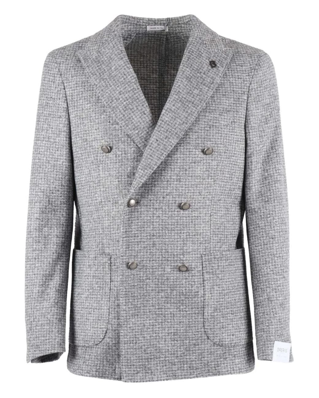 Brera Orologi Gray Check-Print Double-Breasted Blazer for men