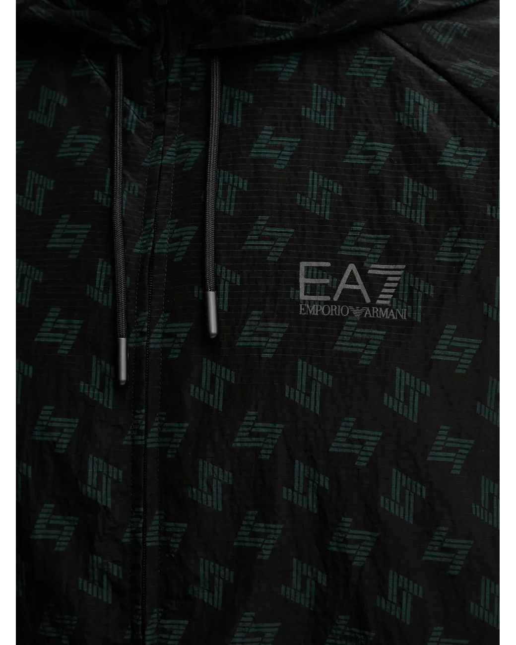 EA7 Black Patterned Hooded Jacket for men