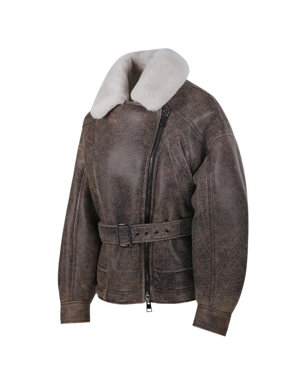 Blancha Brown Belted Shearling-Collar Jacket