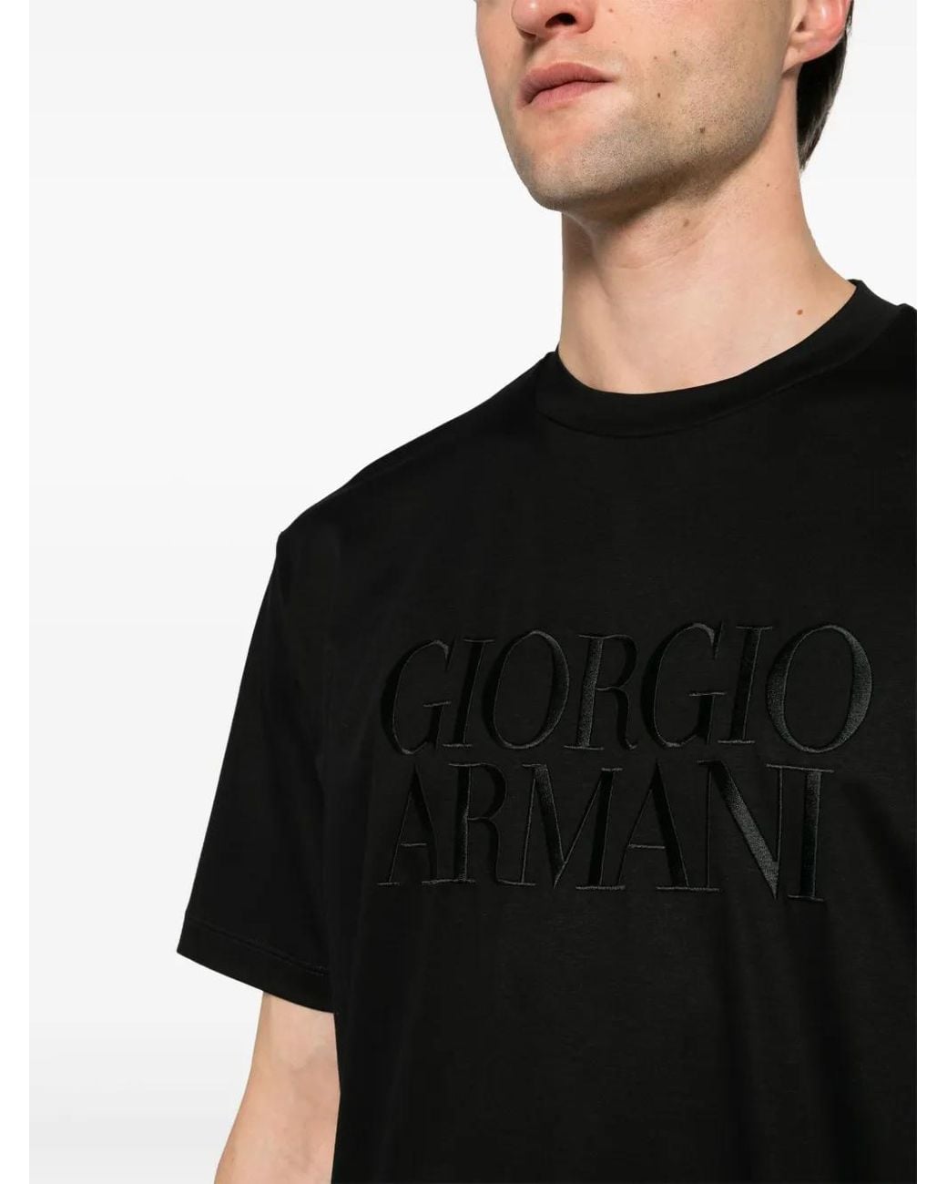 Giorgio Armani Black Logo-Embroidered Cotton T-Shirt for men