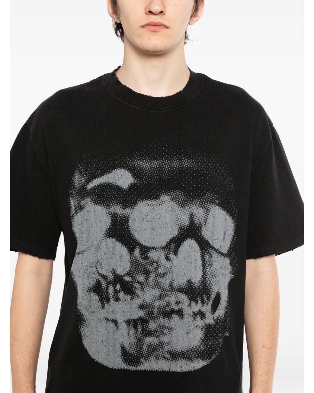 WARMAN Black Skull-Print T-Shirt for men