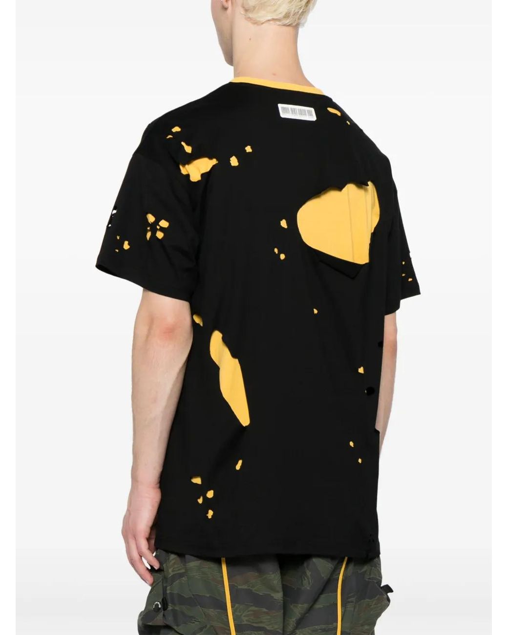 Mostly Heard Rarely Seen Black Ripped Logo-Print Cotton T-Shirt for men