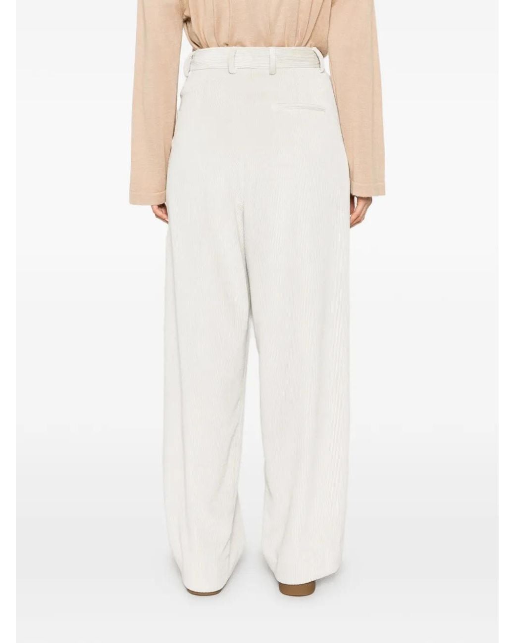 White Sand White Pleated Corduroy Trousers
