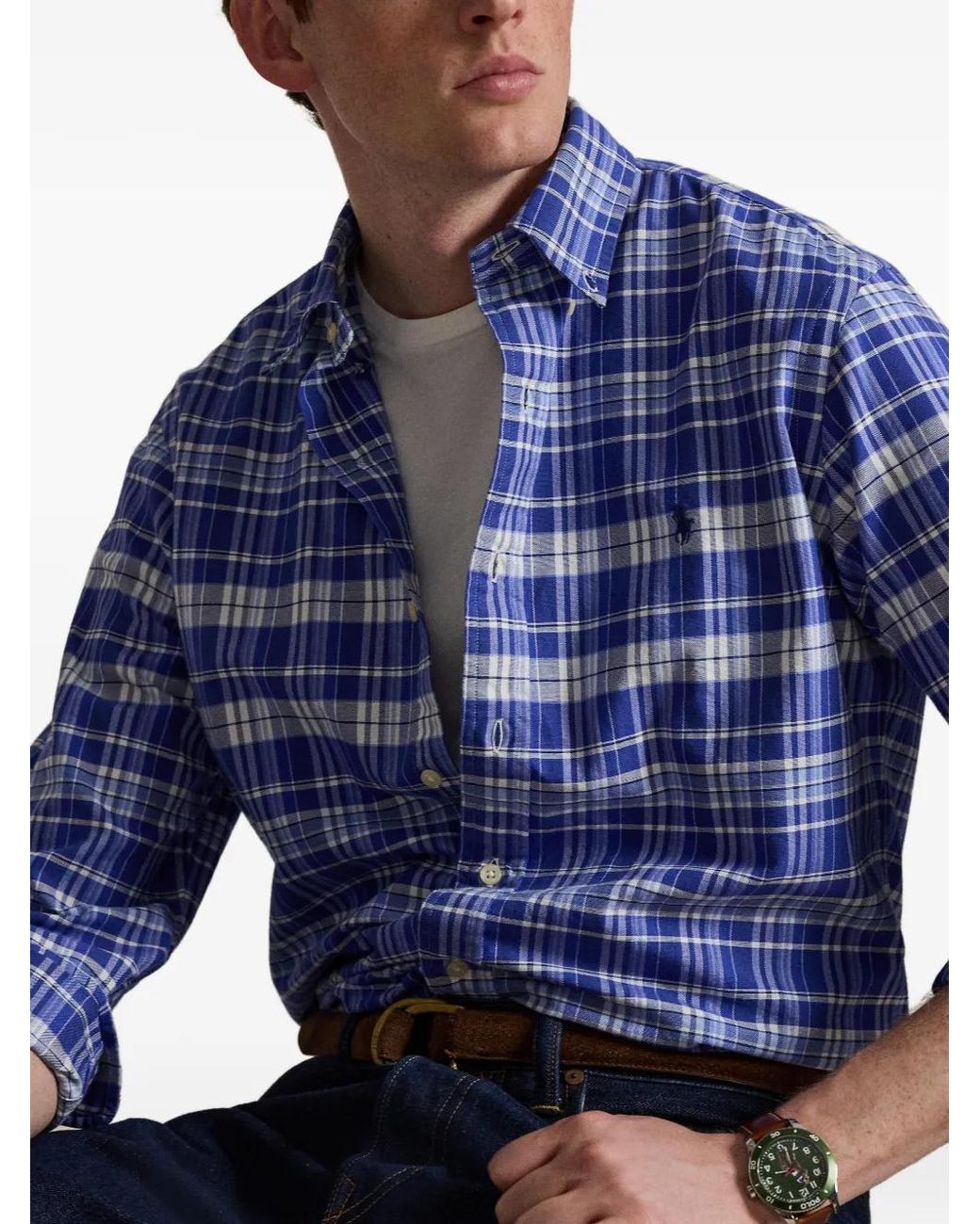 Polo Ralph Lauren Blue Plaid Oxford Shirt for men