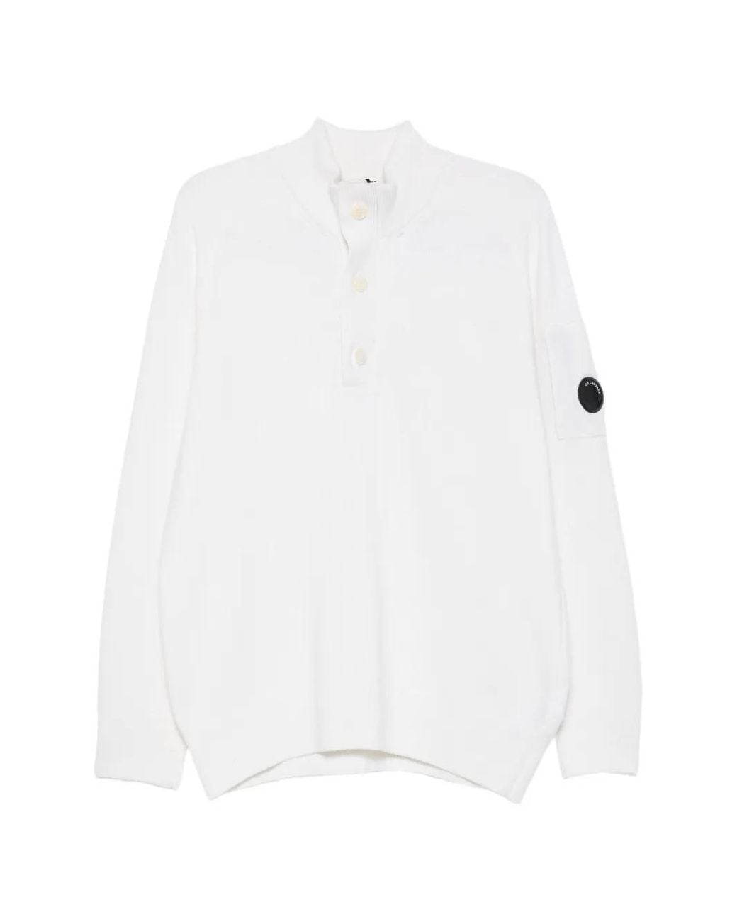 C P Company White Button-Up Lens-Detail Sweater for men
