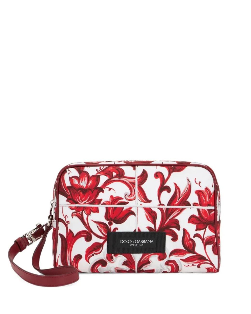 Dolce & Gabbana Red Majolica-Print Essenza Poplin Handbag for men