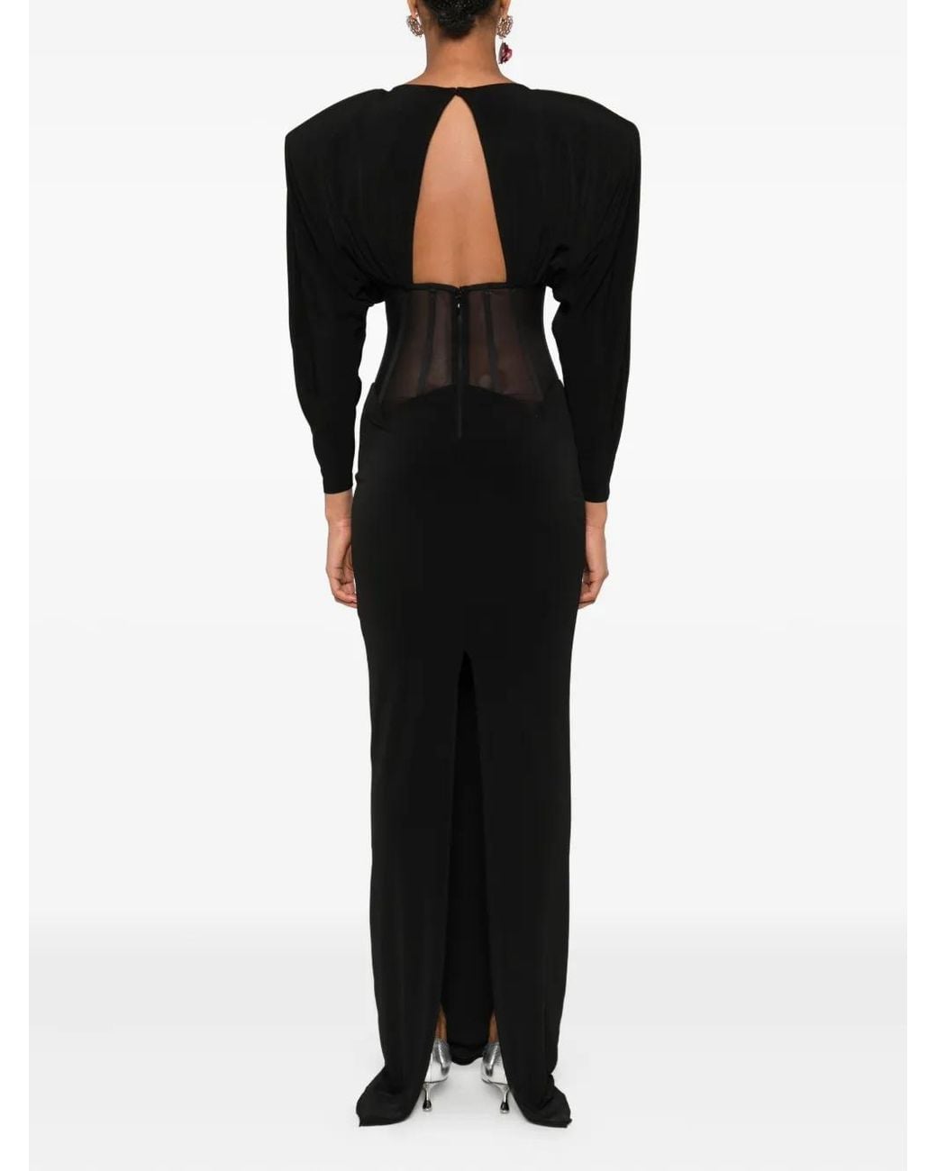 Nissa Black Waist-Corset Maxi Dress