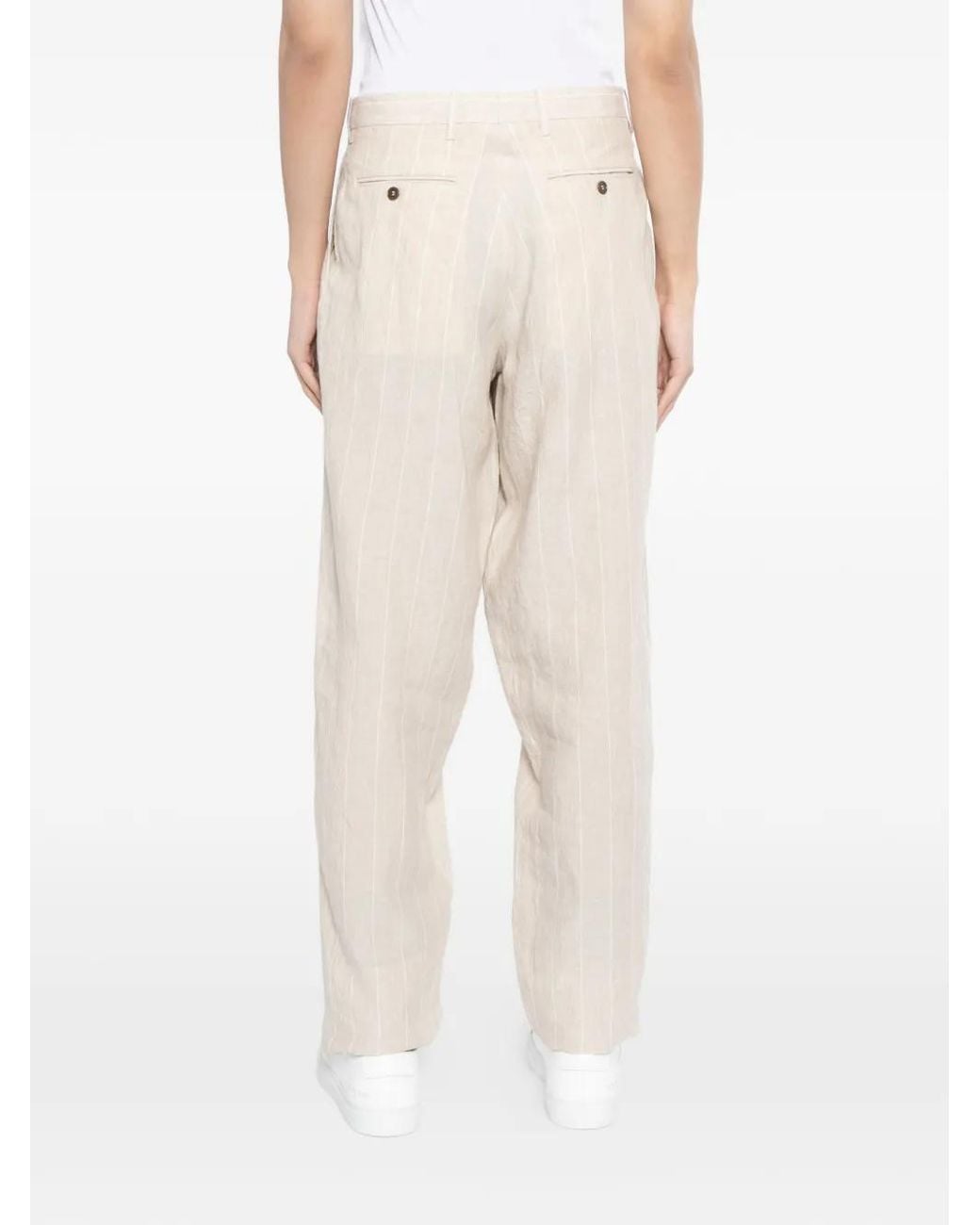 Giorgio Armani White Striped Linen Trousers for men