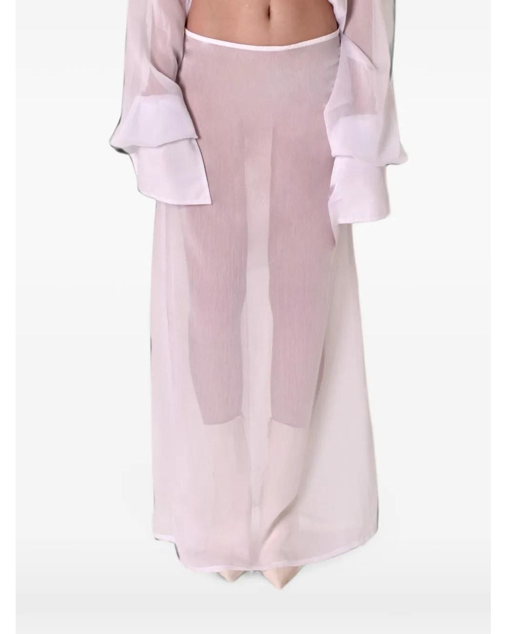 TANIA ORELLANA White Oriental Straight-Cut Maxi Skirt