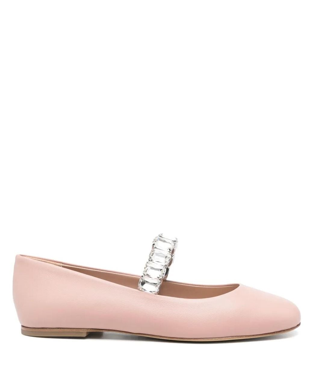 Casadei Pink Crystal Leather Ballet Flats