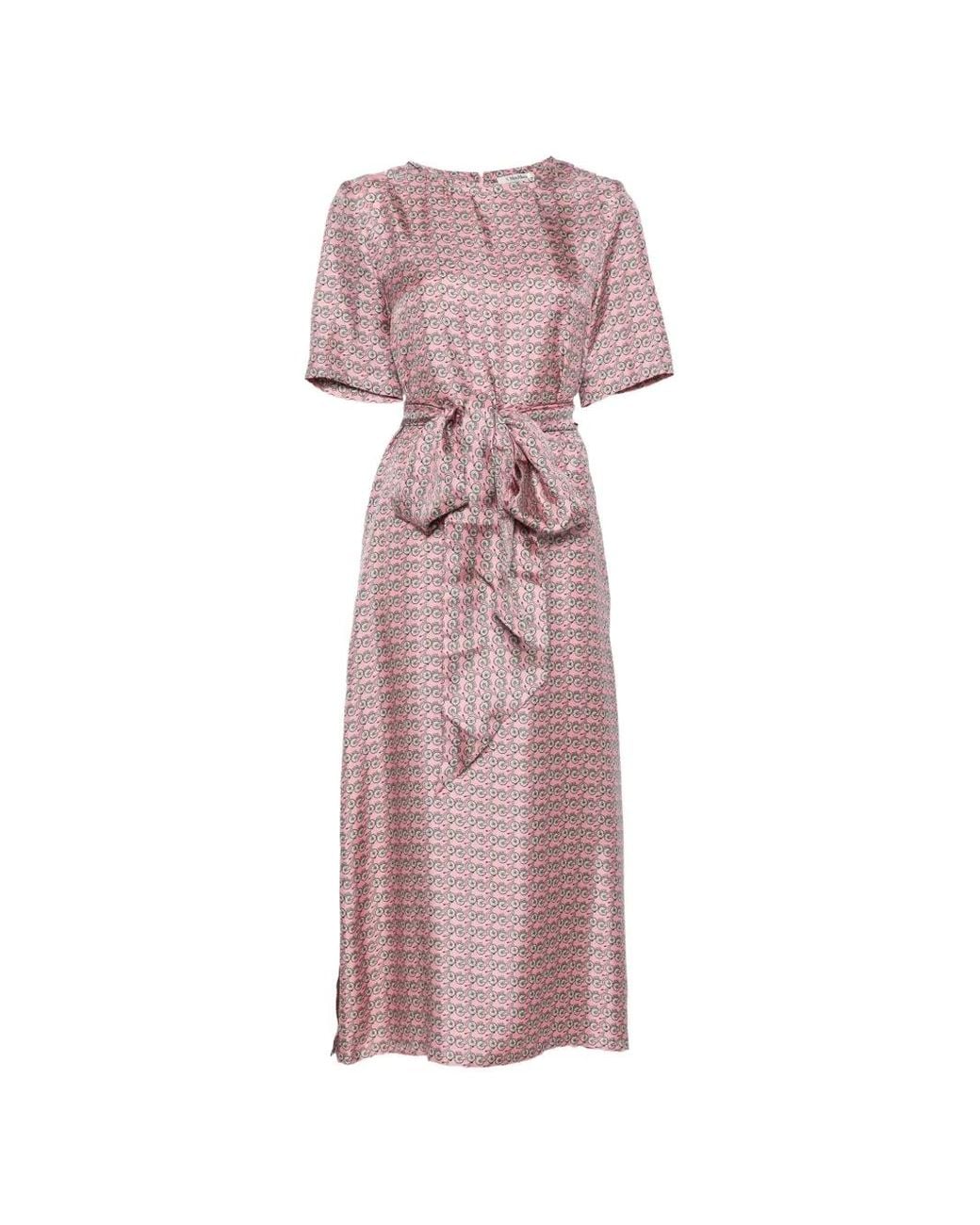 Max Mara Pink Bicycle-Print Silk Dress