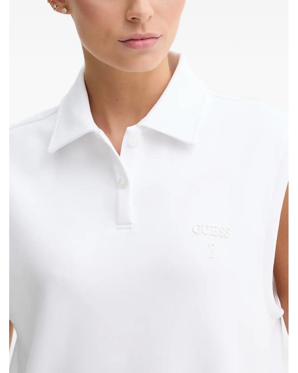 Guess White Sleeveless Cropped Polo