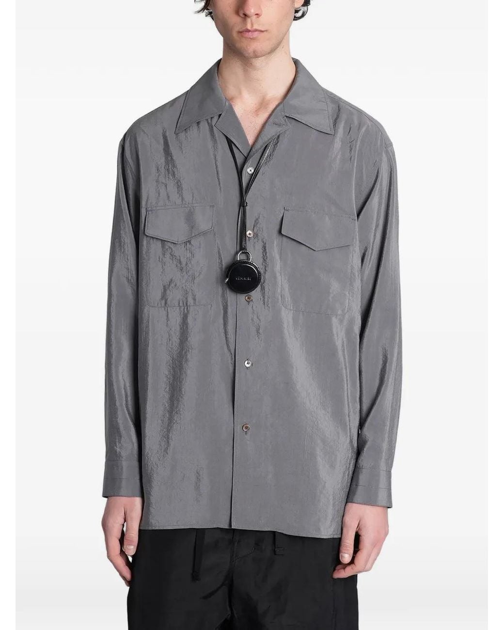 Lemaire Gray Chemise En Soie Sèche À Col Convertible for men