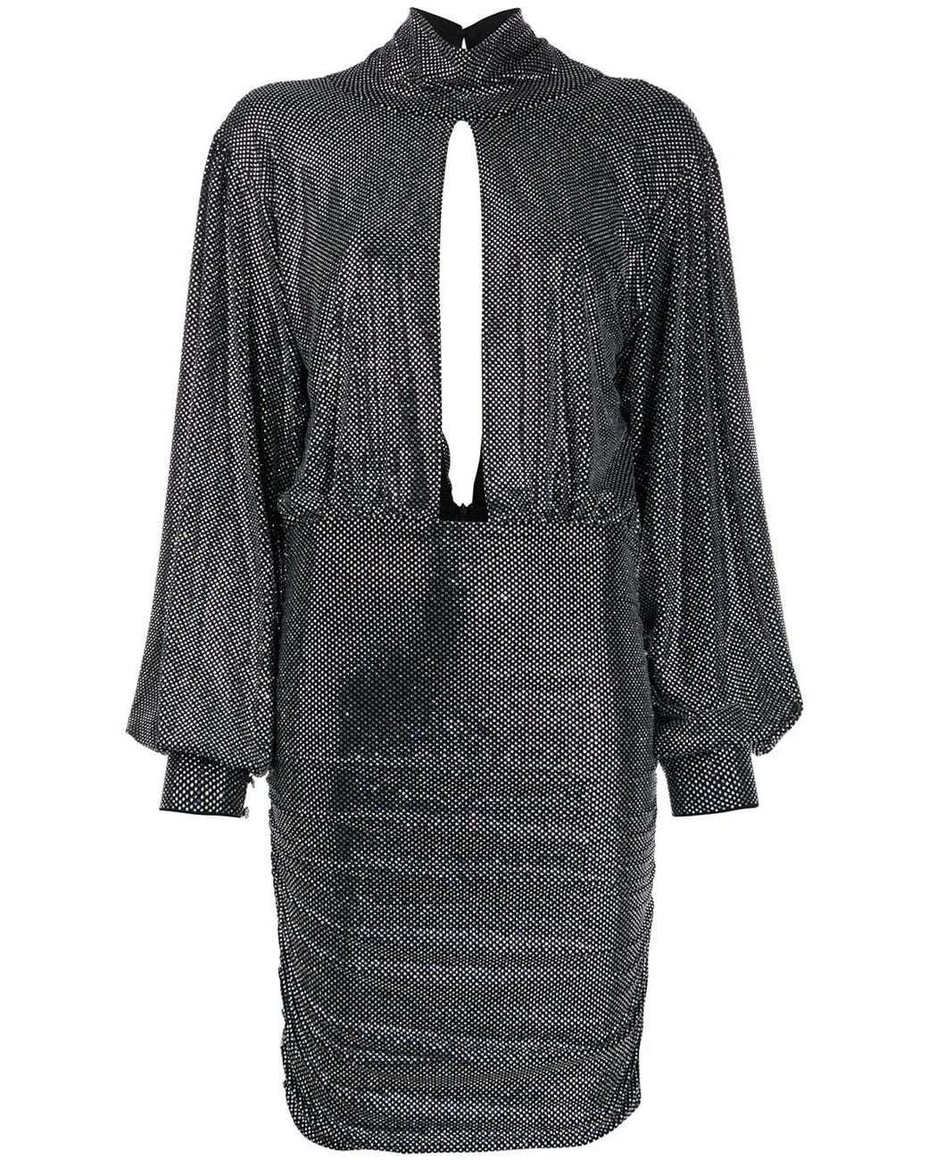 Philipp Plein Gray Encrusted Rhinestone Jersey Dress