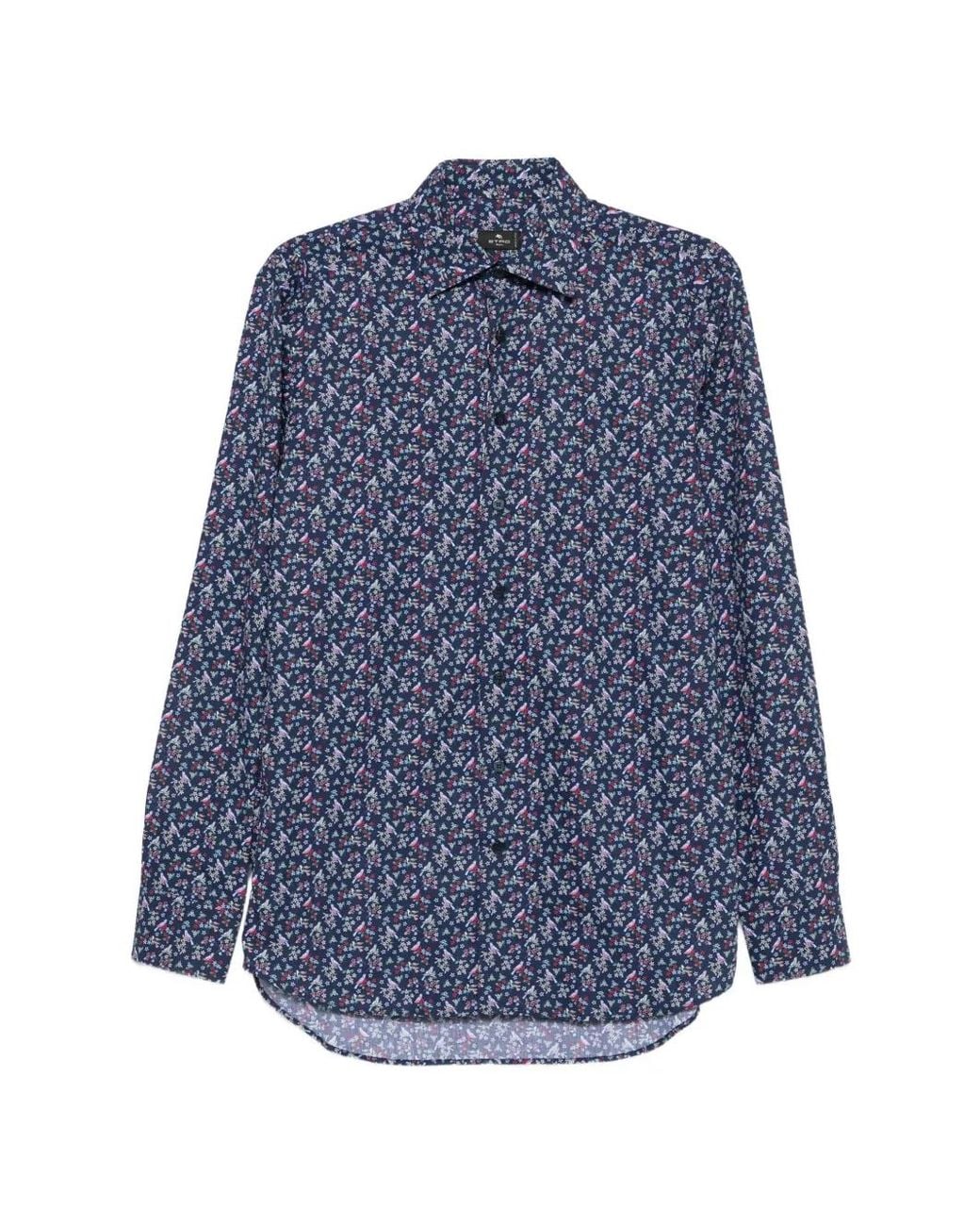 Etro Blue Floral-Print Shirt for men