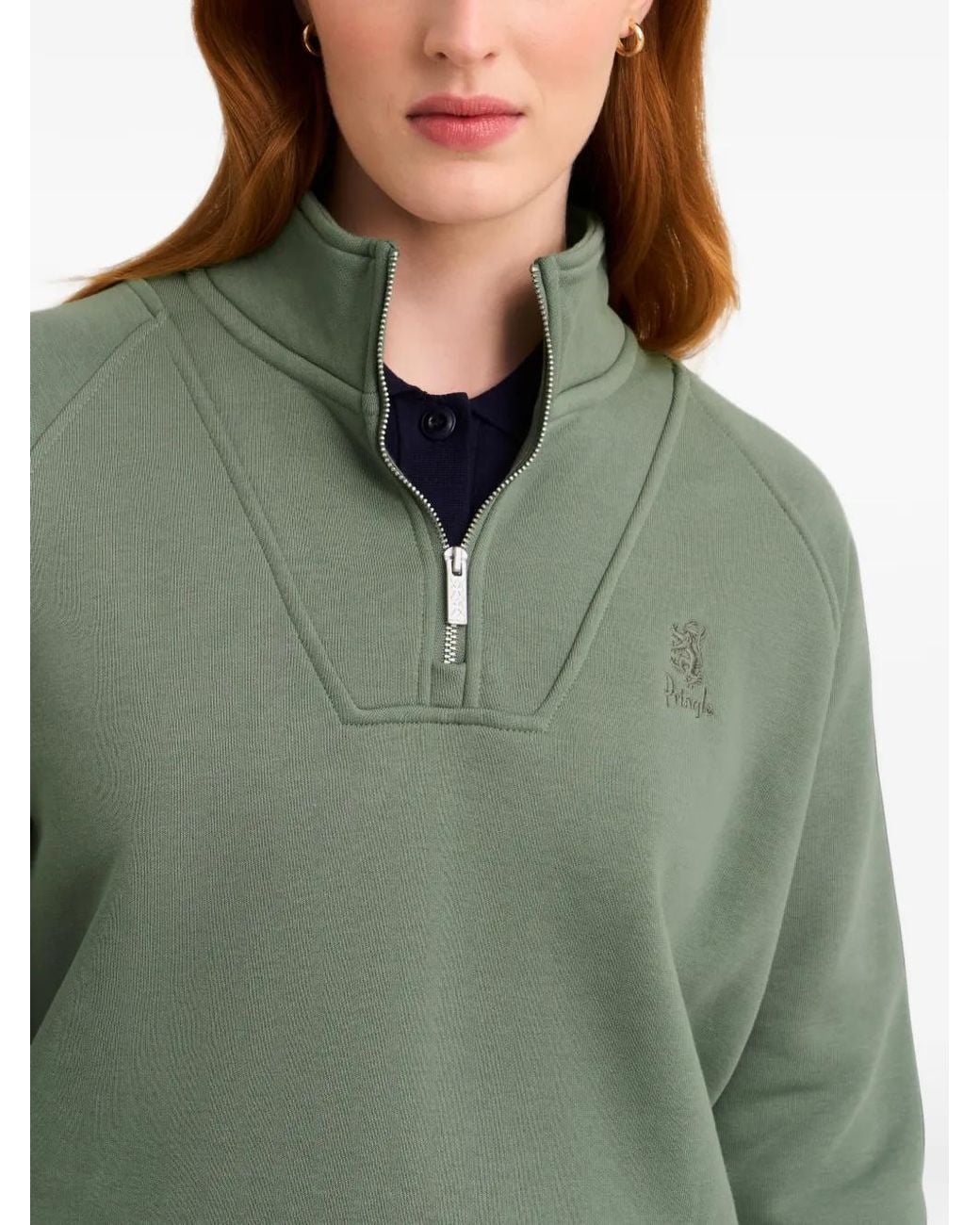 Pringle of Scotland Green Brushed-Back Half-Zip Sweatshirt