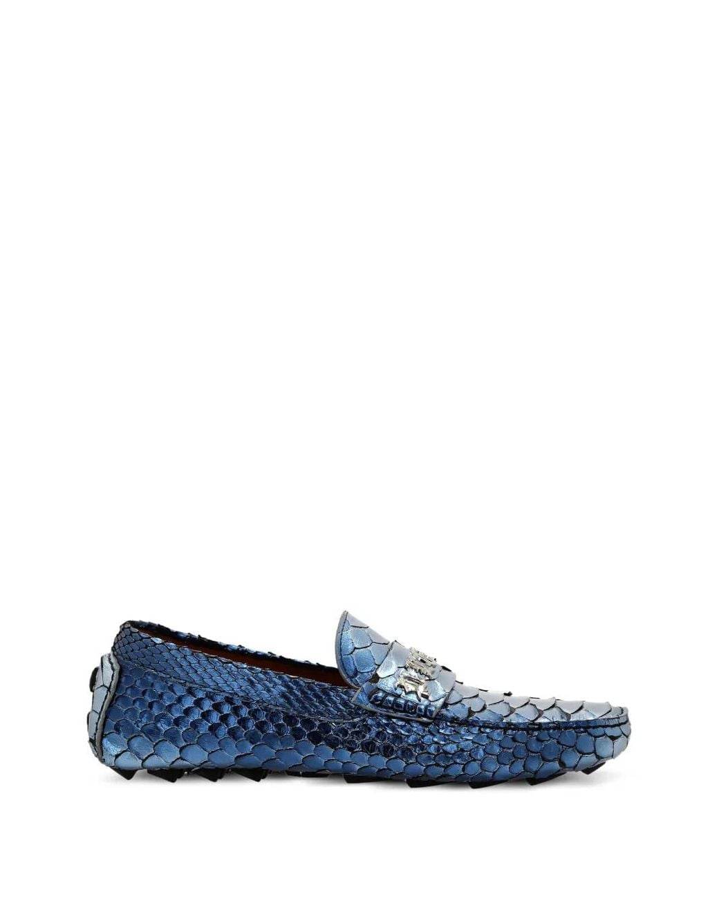 Philipp Plein Blue Metallic Python-Leather Loafers for men