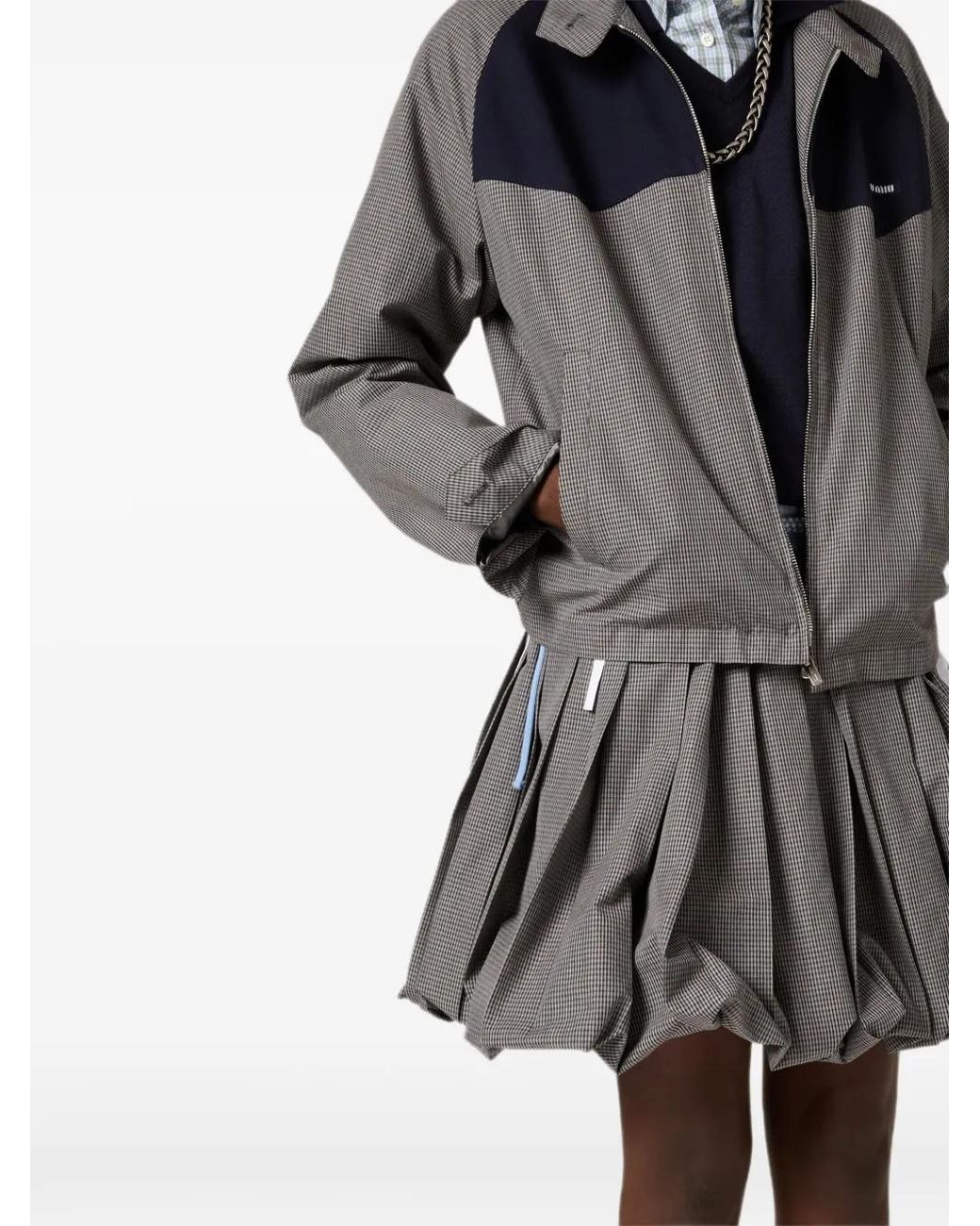 Miu Miu Gray Pleated Gingham Check Skirt