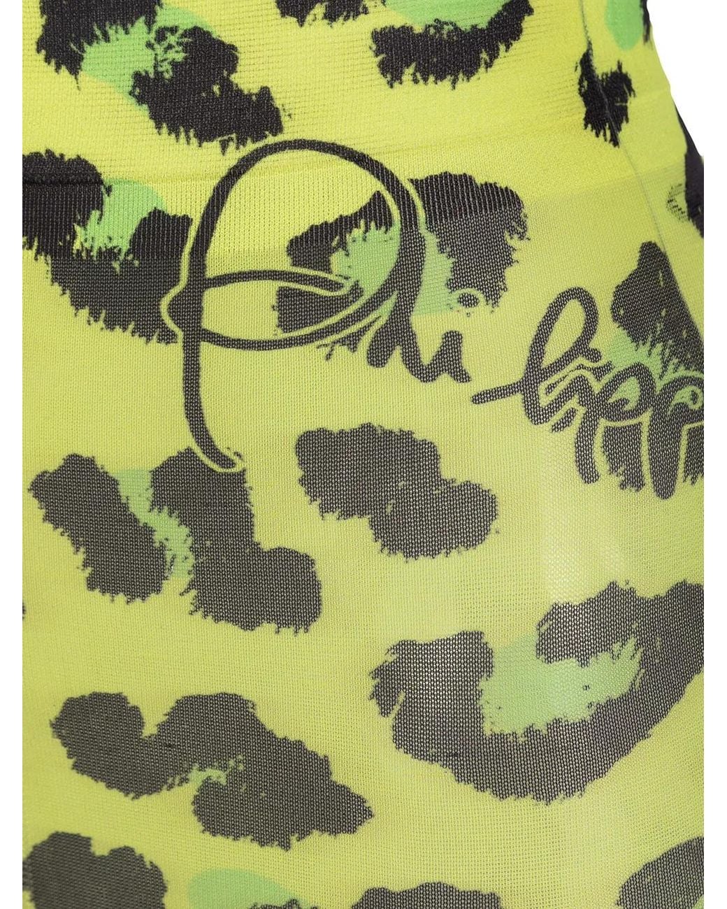 Philipp Plein Green Leopard Print Tights
