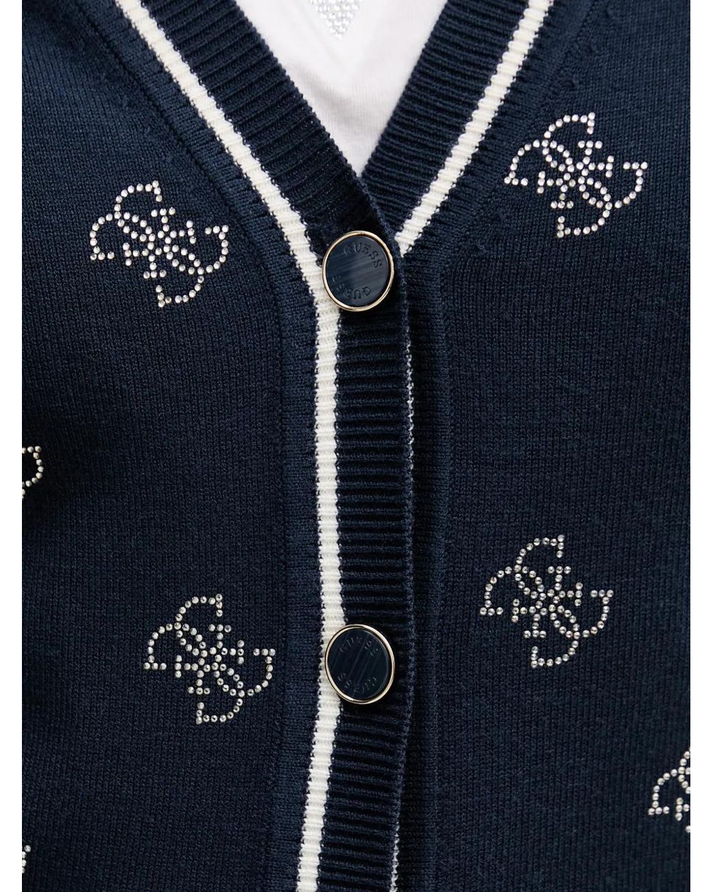 Guess Blue 4G Logo Rhinestones Cardigan