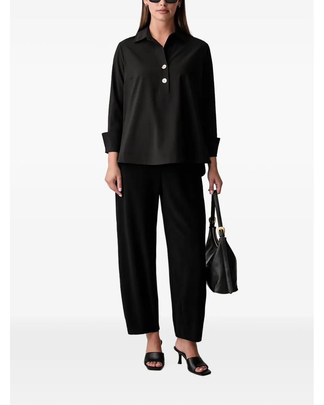 Joseph Ribkoff Black Button-Down Collar Blouse