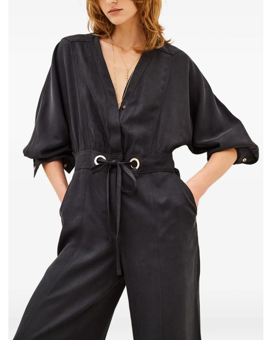 Ba&sh Black Pere Drawstring-Waist Jumpsuit