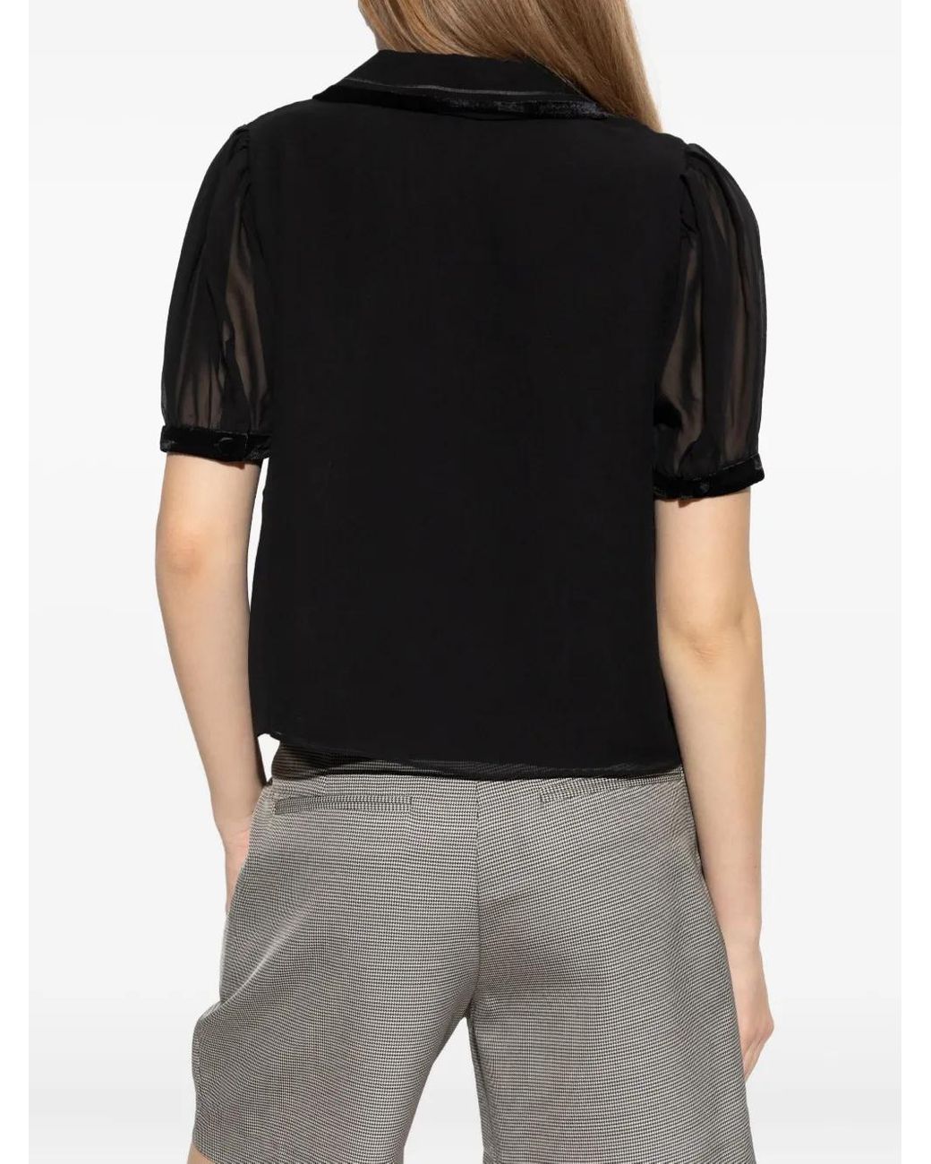 FRAME Black Velvet-Trim Blouse