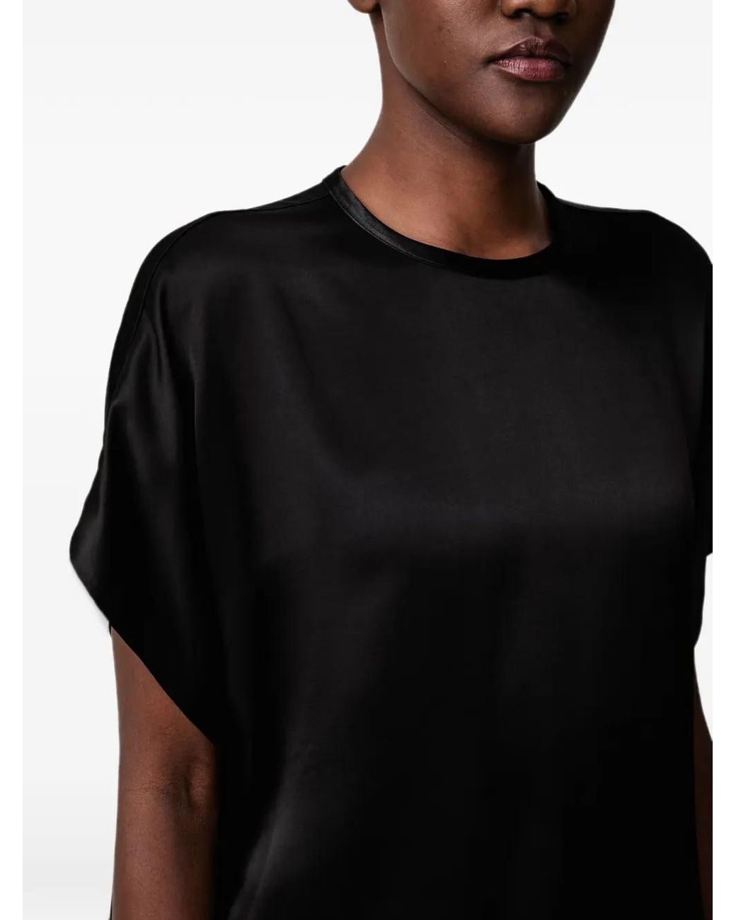 Sisley Black Satin-Finish Short-Sleeve Top