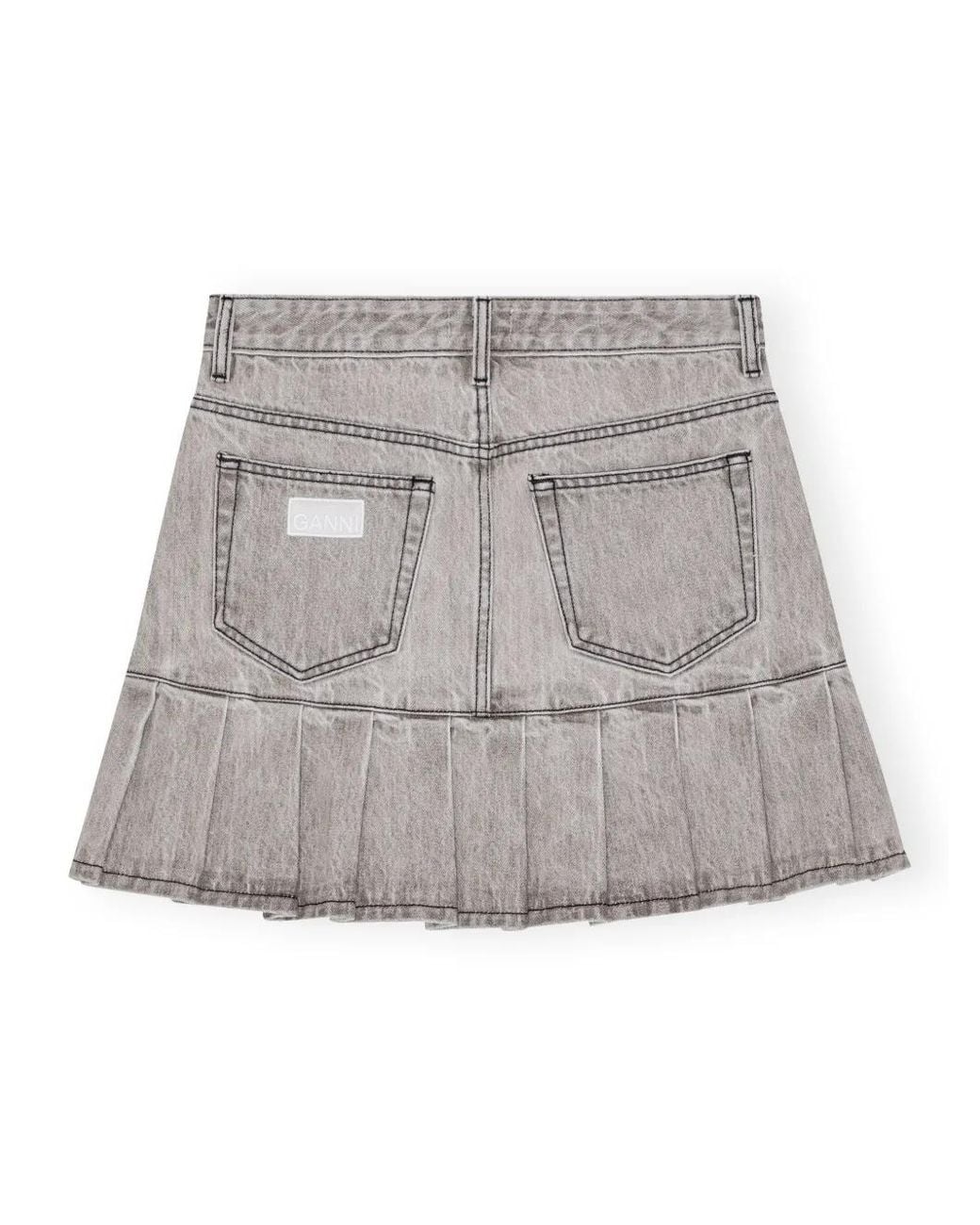 Ganni Gray Future Denim Pleated Mini Skirt