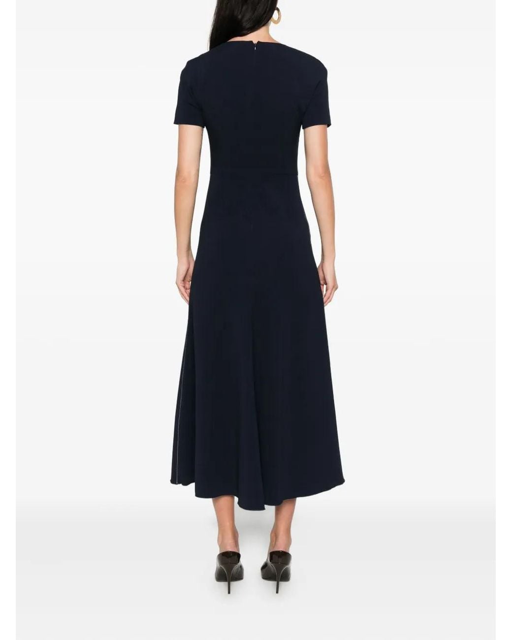 Victoria Beckham Blue Gathered Midi Dress