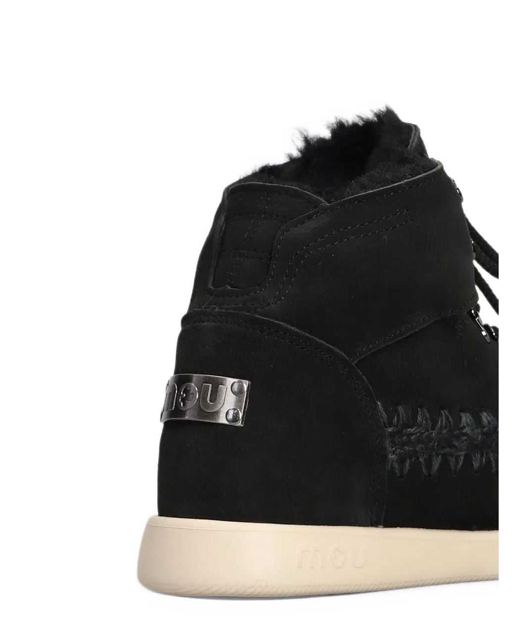 Mou Black Lace-Up Crochet-Trim Ankle Boots