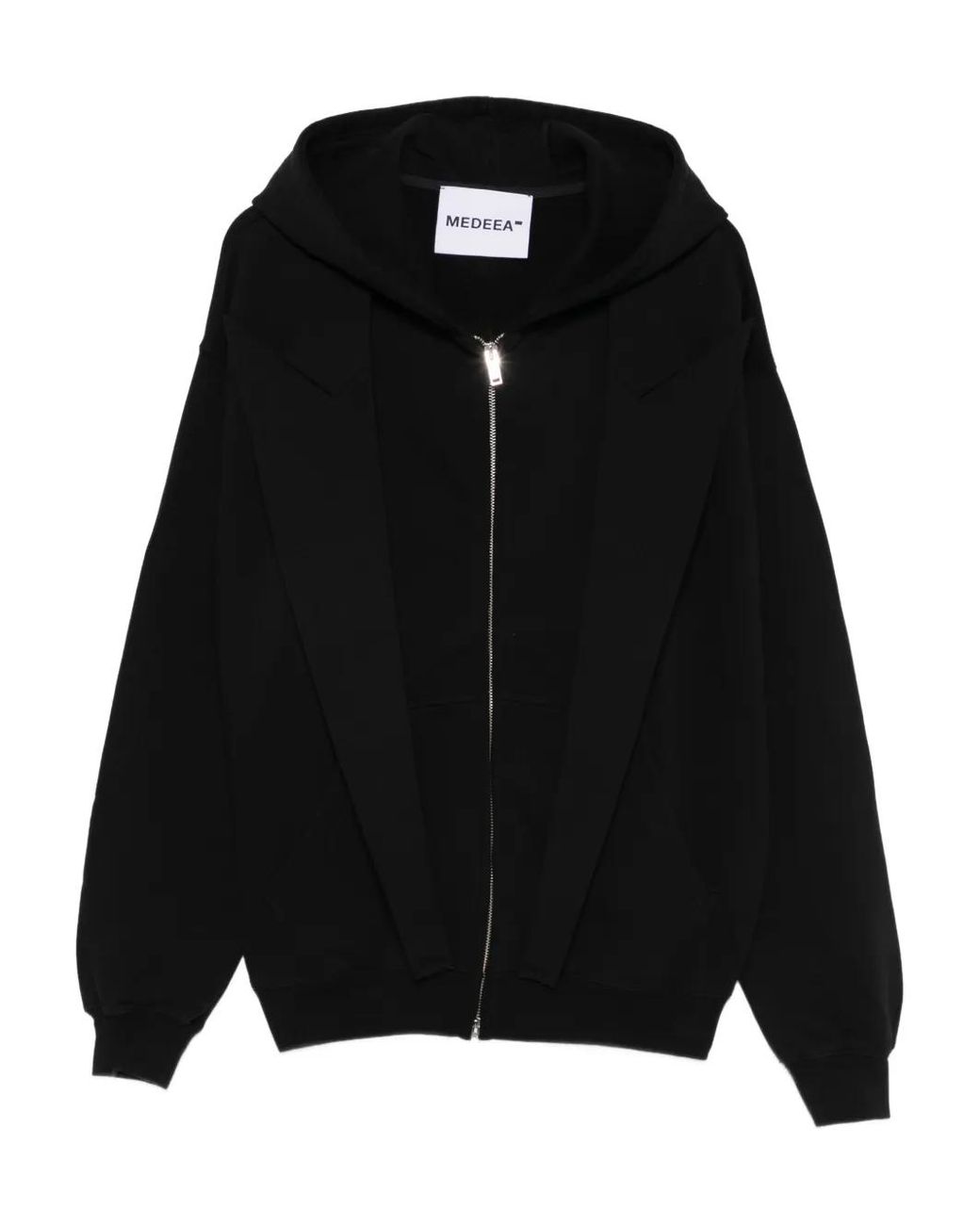 MEDEA Black Lapels Zip Hoodie Jacket