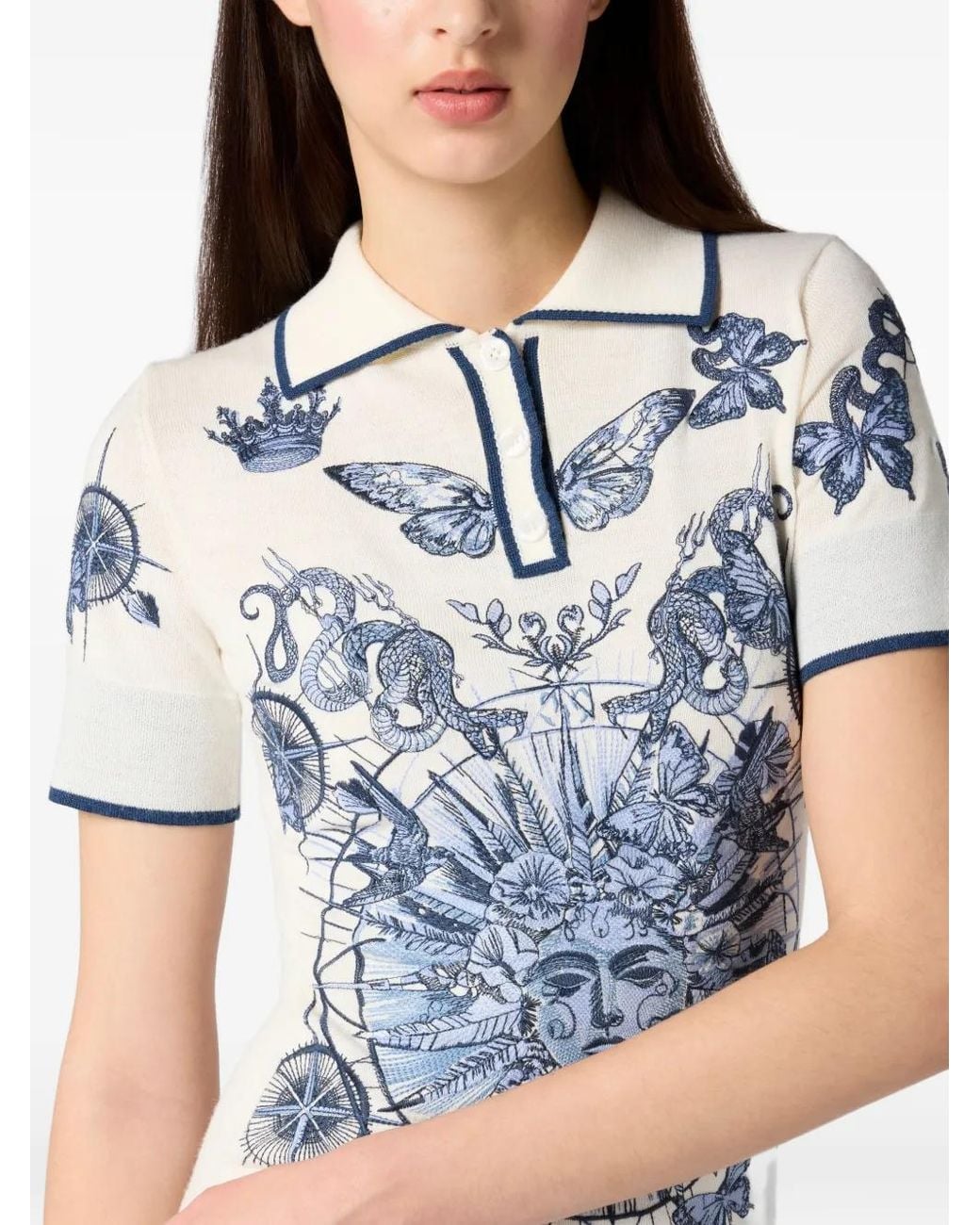 Philipp Plein Blue Butterfly-Embroidered Mini Dress