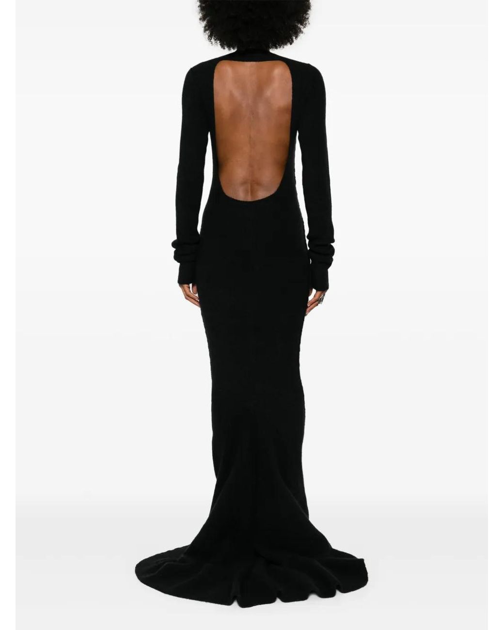 Rick Owens Black Felted Knit Open-Back Gown