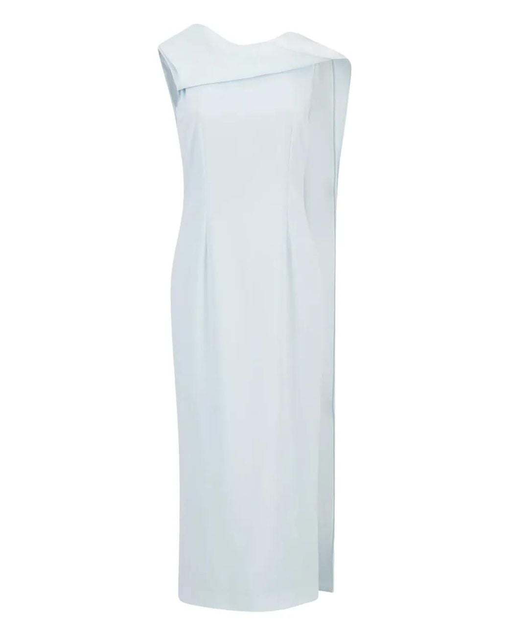 Roland Mouret White Draped Sleeveless Midi Dress
