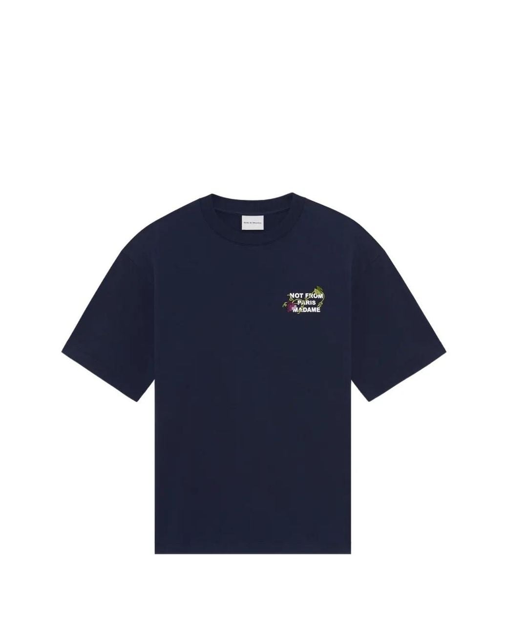 Drole de Monsieur Blue Vine-Embroidered Slogan T-Shirt for men